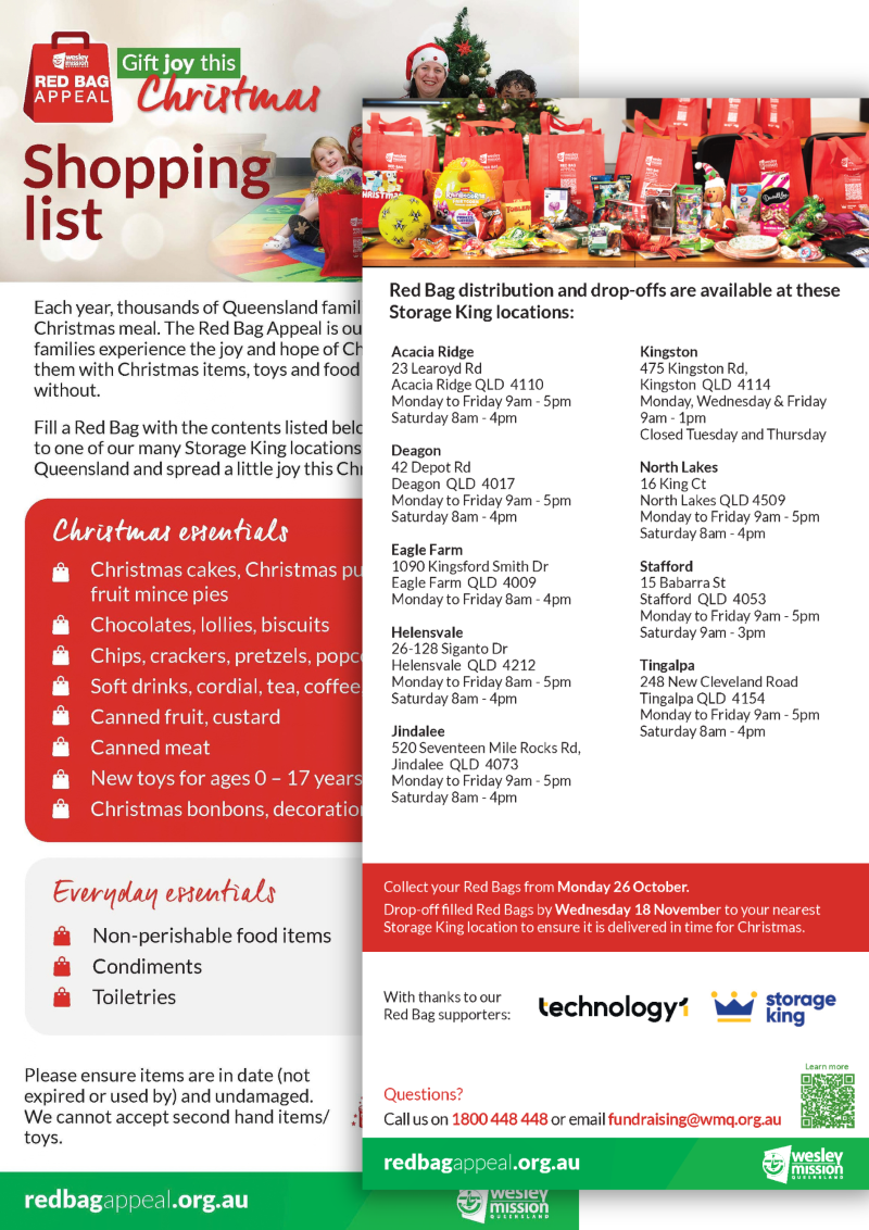 Shopping list with Storage King locations